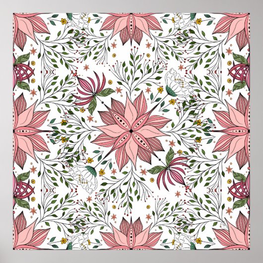 Poster Joli Pink Floral Dooda Vintage Carrelage Art (Devant)