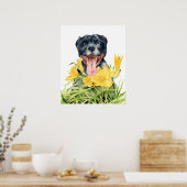 Poster Joli Pitbull Chien dans Jardin Fleur Jaune (Cuisine)