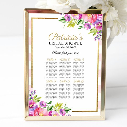 Poster Joli plan de table de Baby Shower floral rose