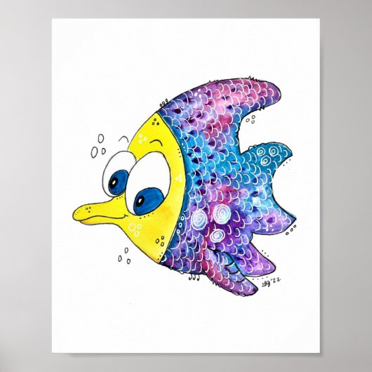 Poster Joli Poisson Fantaisiste Coloré (Devant)