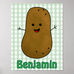 Poster Joli Pommes de Terre Heureux Gingham Vert Personna