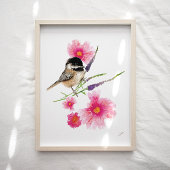 Poster Joli poulet Oiseau rose Fleurs Imprimer