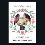 Poster Joli printemps Mariage d'été Floral Wreath Photo<br><div class="desc">Elégante couronne florale rose personnalisée Mariage photo keepsaké.</div>