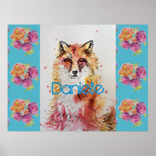 Poster Joli Renard Rouge Animal Rose Rose de Teinte