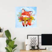 Poster Joli Renard rouge avec feuilles automnales (Bureau à domicile)
