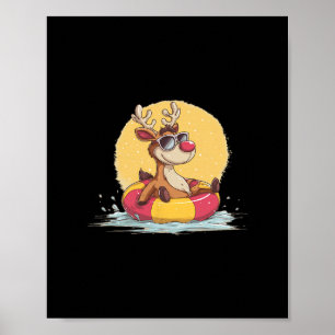 Poster Joli Renne Avec Anneau De Piscine Pour Faon Et Vac