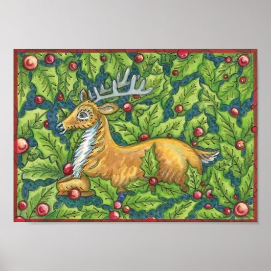 Poster Joli renne de Noël en forêt avec Holly (Devant)