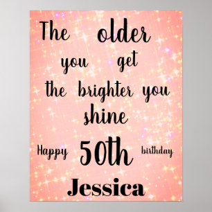 Poster Joli rose étincelant 50e anniversaire Nom