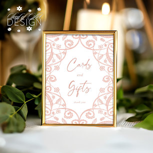 Poster Joli Rose Gold Floral Dentelle Mariage Cartes et C