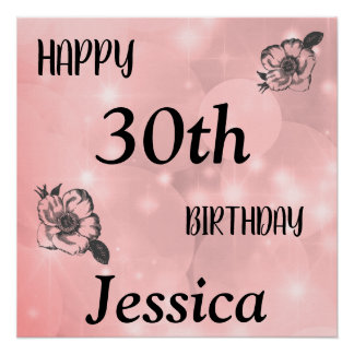 Poster Joli rose pétillant Joyeux 30e anniversaire