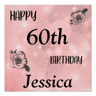 Poster Joli rose pétillant Joyeux 60e anniversaire