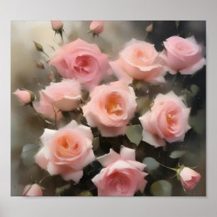 Poster Joli rose roses aquarelle peinture