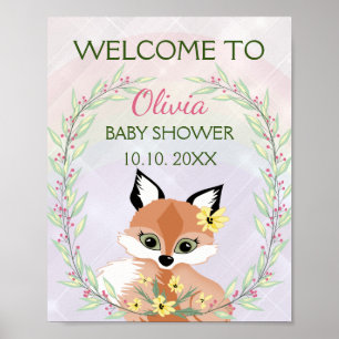 Poster Joli rouge Fox fille baby shower accueil