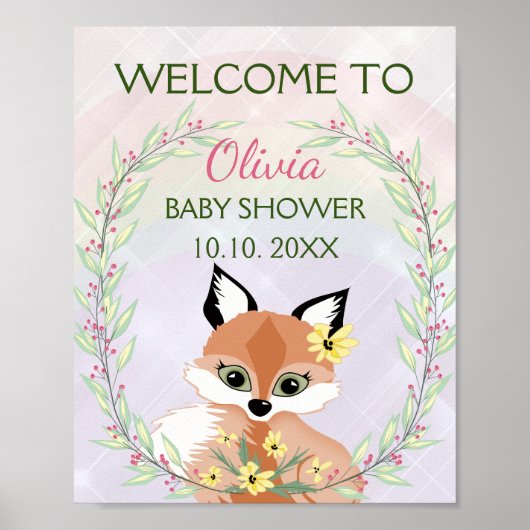 Poster Joli rouge Fox fille baby shower accueil (Devant)