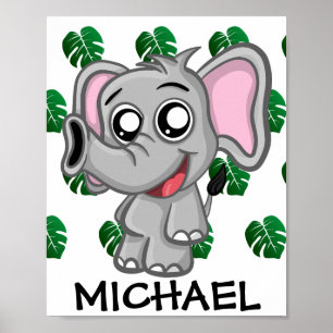 Poster Joli safari jungle éléphant animal pour enfants