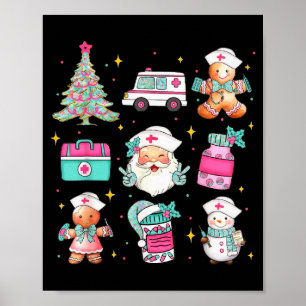 Poster Joli sapin de Noël d'infirmière Santa thème médica