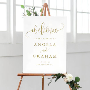 Poster Joli script de calligraphie Mariage or Bienvenue