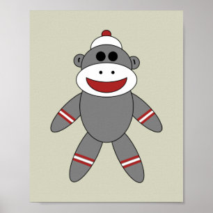 Poster Joli Singe en Chaussette sur une Nurserie Marron