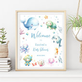 Poster Joli Sous Le Baby shower Bleu Mer Accueil