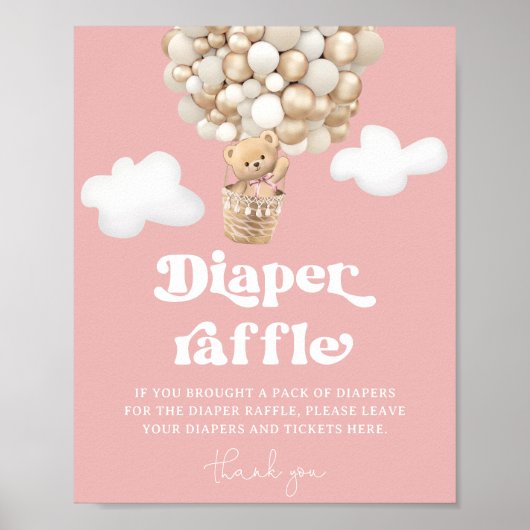 Poster Joli Teddy Bear Balloon Baby Girl Diaper Raffle (Devant)
