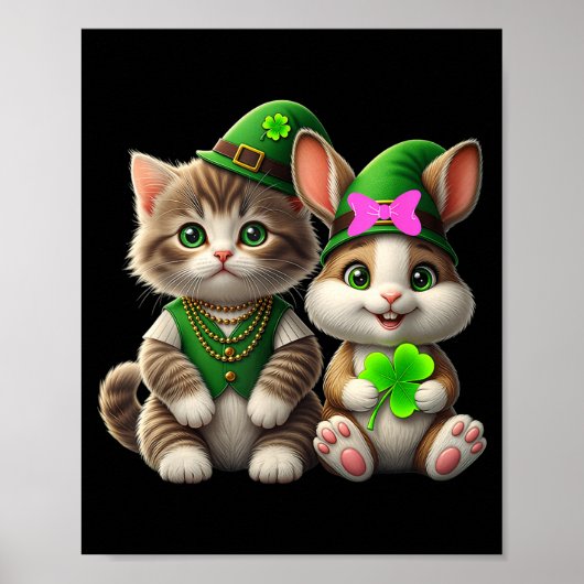 Poster Joli tee-shirt de la Saint-Patrick avec chat et la (Devant)