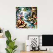 Poster Joli terrain de fée avec mignon escargots et papil (Bureau à domicile)