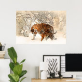 Poster Joli tigre et petit dans la neige (Bureau à domicile)