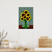 Poster Joli tournesol dans les vases en verre (Cuisine)