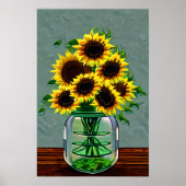 Poster Joli tournesol dans les vases en verre (Devant)
