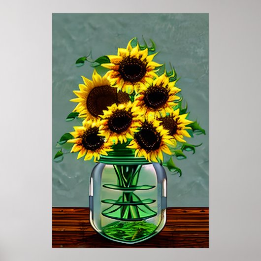 Poster Joli tournesol dans les vases en verre (Devant)