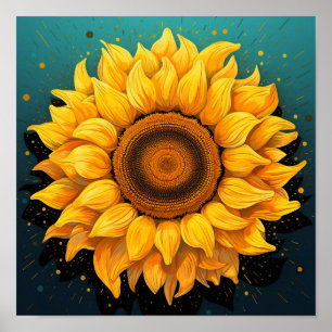 Poster Joli Tournesol de jardin fleuri 3D