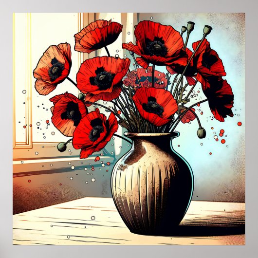 Poster Joli Vase de Red Poppies (Devant)