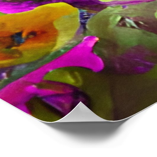 Poster Joli vieux Combi van bleu fleurs hippy temps (Coin)