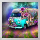 Poster Joli vieux Combi van flowers lac des années 1970 h (Devant)