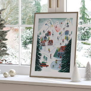 Poster Joli village nordique de patinage à Noël 