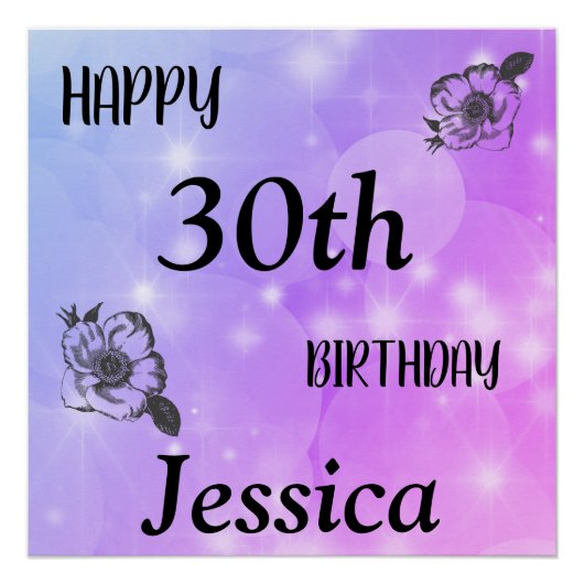 Poster Joli violet pétillant Joyeux 30e anniversaire (Devant)