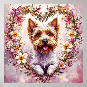 Poster 🐶 Joli Yorkie Floral Pour Amoureux de Chien Décor
