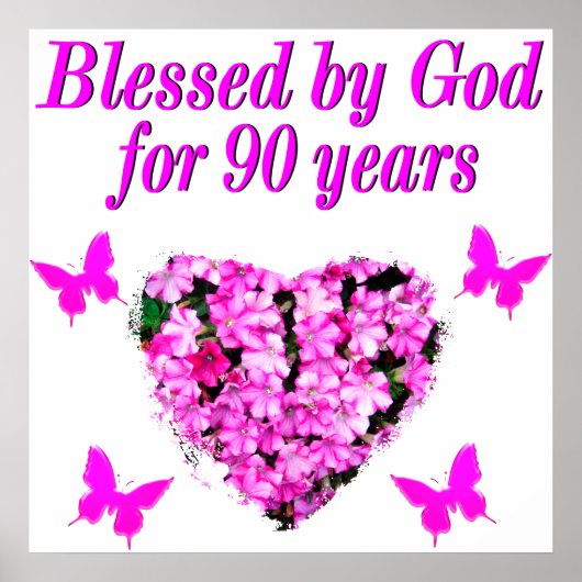 POSTER JOLIE 90E ANNIVERSAIRE FLORALE (Devant)