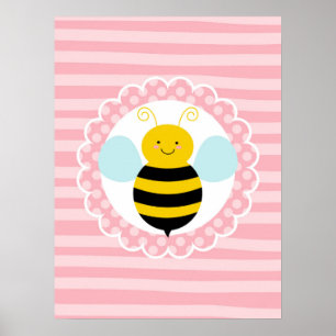 Poster Jolie abeille à bourdons - Rose jaune