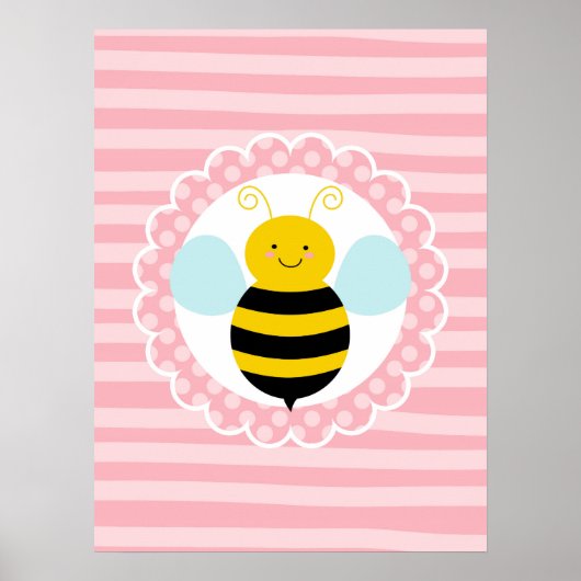 Poster Jolie abeille à bourdons - Rose jaune (Devant)
