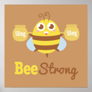Poster Jolie Abeille Avec Pots De Miel Avoir Forte Pun Dé