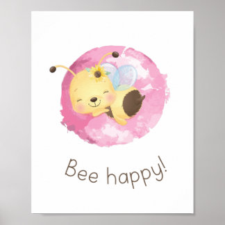 Poster Jolie Abeille Rose/Jaune Jolie Petite Filles Pépin