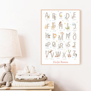 Poster Jolie alphabet maternelle d'animaux ABC aquarelle 