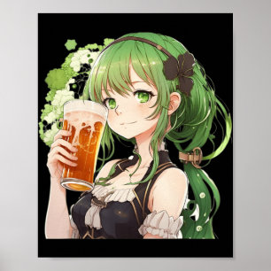 Poster Jolie Anime Girl Luckier St Patrick's Day Kawaii L