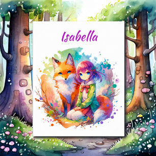Poster Jolie aquarelle Anime Girl et Fox