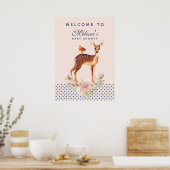 Poster Jolie aquarelle Fawn avec Baby shower de fleurs (Cuisine)