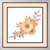 Poster Jolie aquarelle Fleur Noir Lignes Orange Bordure (Devant)