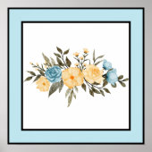 Poster Jolie aquarelle Fleurs Lignes noires Bordure bleue (Devant)