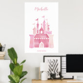 Poster Jolie aquarelle rose girly château conte de fées (Bureau à domicile)