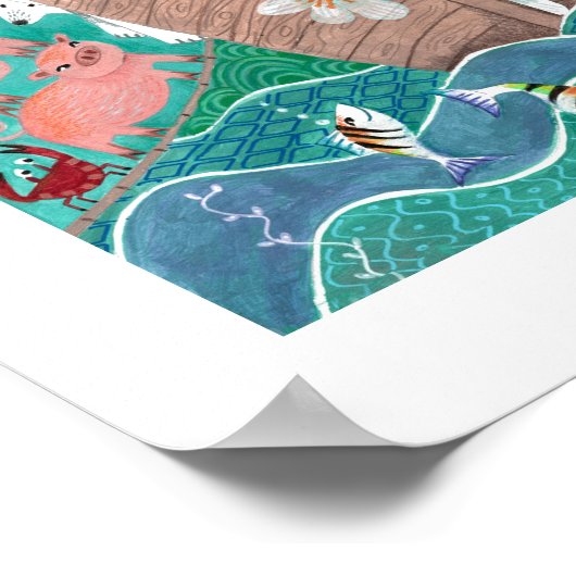 Poster Jolie arche de Noé enfants bleu turquoise pour enf (Coin)